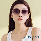 【ALEGANT】韓式浪漫星漾黎霜灰漸層貓眼鑲嵌波圓裝飾金框墨鏡/UV400太陽眼鏡