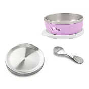 VIIDA Soufflé 抗菌不鏽鋼餐具兒童上學必備組(碗+蓋+匙) 薰衣草紫