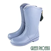 【GREEN PHOENIX】女 雨靴 雨鞋 中筒 素面 葉片 墜飾 吸震 減壓 防水 EU40 水藍色