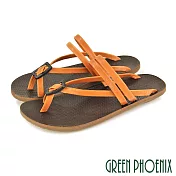 【GREEN PHOENIX】女 拖鞋 套趾 夾腳 復古 日系 扭結 全真皮 平底 台灣製 EU38 橙色