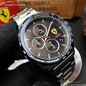FERRARI法拉利精品錶,編號：FE00050,44mm圓形寶藍精鋼錶殼黑色線條錶盤精鋼銀色錶帶