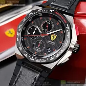FERRARI法拉利精品錶,編號：FE00053,44mm八角形黑精鋼錶殼黑色格紋錶盤真皮矽膠複合材質深黑色錶帶