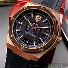FERRARI法拉利精品錶,編號：FE00054,44mm八角形玫瑰金精鋼錶殼深藍色錶盤矽膠深黑藍色錶帶