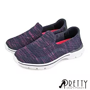 【Pretty】女 休閒鞋 健走鞋 輕量 雙彩 飛線編織 網布 直套式 平底 JP23 藍色