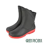【GREEN PHOENIX】男 雨靴 雨鞋 中筒 斜口 雙彩 吸震 減壓 防水 EU40 黑紅色