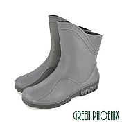【GREEN PHOENIX】男 雨靴 雨鞋 中筒 斜口 雙彩 吸震 減壓 防水 EU41 灰色