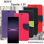 SONY Xperia 1 IV 經典書本雙色磁釦側翻可站立皮套 手機殼 可插卡 可站立 側掀皮套 藍色