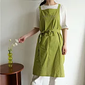【巴芙洛】純棉刺繡防水可調整肩帶工作圍裙 青草綠