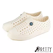 【Pretty】台灣製男女款透氣孔洞輕量防水休閒鞋/便鞋/雨鞋 EU36 白色