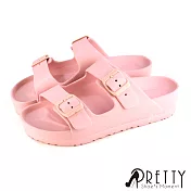 【Pretty】台灣製飽和色彩雙帶釦輕量防水厚底拖鞋 JP23 粉紅色