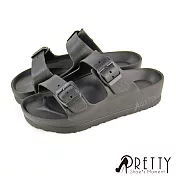【Pretty】台灣製飽和色彩雙帶釦輕量防水厚底拖鞋 JP23 黑色