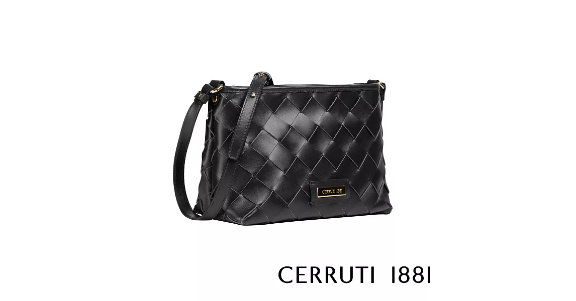 【Cerruti 1881】頂級義大利小牛皮編織肩背包 CERRUTIS系列(黑色色 CEBA05380M)