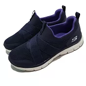 Skechers 休閒鞋 Flex Appeal 4.0 女鞋 寬楦 深藍 交叉 繃帶 襪套 149578WNVPR