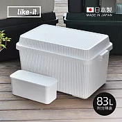 【日本like-it】日製多功能直紋耐壓收納箱(附分隔盒1入)-83L-4色可選 -雅痞白