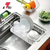 【日本RISU】二合一水槽用伸縮式備料調理/碗盤瀝水籃-2色可選 白