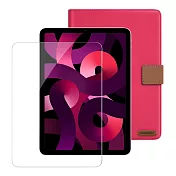 Xmart for Apple iPad Air5 10.9(2022)微笑休閒風支架皮套+鋼化玻璃貼組合 桃紅色