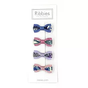 英國Ribbies 雙色緞帶蝴蝶結4入組-Mauvey Blue