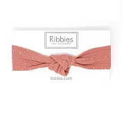 英國Ribbies 兒童寬版扭結髮帶-磚紅金點點