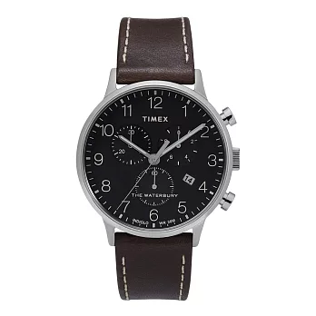 TIMEX 型男日誌計時皮帶腕錶-銀X咖啡