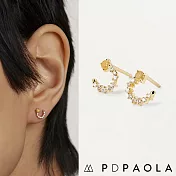 PD PAOLA 西班牙時尚潮牌 簡約鑲鑽C型耳環 白色X冰黃 VILLA GOLD