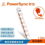 群加 PowerSync 1開6插滑蓋防塵防雷擊延長線/1.2m 白色