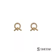 【SHEENA】小巧紐結鋯石耳環 - 金