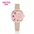 KEZZI 珂紫 K-2082 韓式浪漫花漾優雅氣質淑女腕錶 杏