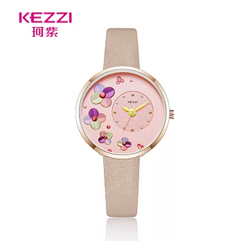 KEZZI 珂紫 K-2082 韓式浪漫花漾優雅氣質淑女腕錶 杏