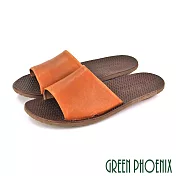 【GREEN PHOENIX】女 拖鞋 日系 寬版 全真皮 室內 室外 平底 台灣製 EU40 橙色