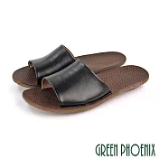 【GREEN PHOENIX】女 拖鞋 日系 寬版 全真皮 室內 室外 平底 台灣製 EU36 黑色