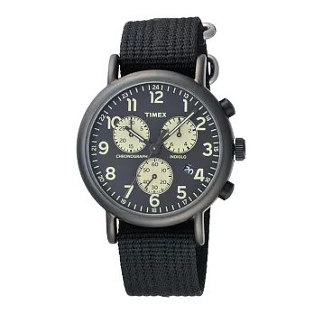 TIMEX 復古美式文學休閒腕錶-深灰框x黑帆布帶