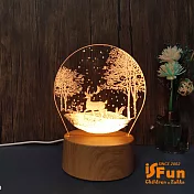 【iSFun】立體雕刻*圓實木3D療癒造型夜燈 馴鹿水晶球