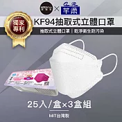 摩達客-芊柔KF94獨家專利抽取式立體口罩(25片)-白色三盒組