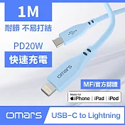 【Omars】USB-C to Lightning 炫彩快速傳輸充電線1m (PD20w) 晴天藍