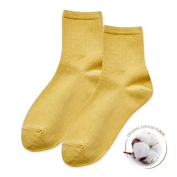 【ONEDER旺達】ONEDER 訂製款 有機棉長襪 中長襪 女襪22-26CM AN-A401 芥黃-6