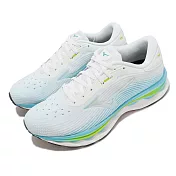 Mizuno 慢跑鞋 Wave Sky 5 白 水藍 女鞋 緩震 路跑 馬拉松 運動鞋 美津濃 J1GD2102-00