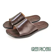【GREEN PHOENIX】男 拖鞋 素面 全真皮 室內 室外 平底 台灣製 EU42 咖啡色(41-42)