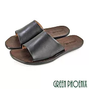【GREEN PHOENIX】男 拖鞋 素面 全真皮 室內 室外 平底 台灣製 EU40 黑色(39-40)