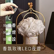 【莎姐嚴選】香氛玫瑰LED擴香夜燈-鳥籠玫瑰款(附贈USB充電插頭) 典雅白