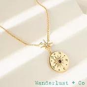 Wanderlust+Co 澳洲品牌 鑲鑽太陽北極星 金色圓形項鍊 Solis Nova 光芒與能量