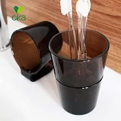 【日本OKA】PLYS base晶透風雙層牙刷瀝水杯架-4色可選 -可可棕