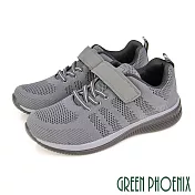 【GREEN PHOENIX】男 休閒鞋 輕便 透氣 針織 沾黏式 JP27 灰色