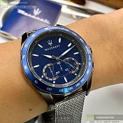 MASERATI瑪莎拉蒂精品錶,編號：R8873612009,46mm圓形寶藍精鋼錶殼寶藍色錶盤米蘭槍灰錶帶