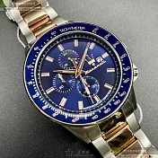 MASERATI瑪莎拉蒂精品錶,編號：R8873640012,44mm圓形寶藍精鋼錶殼寶藍色錶盤精鋼金銀相間錶帶