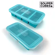 【Souper Cubes】多功能食品級矽膠保鮮盒-湖水綠-2件組(2格+4格)