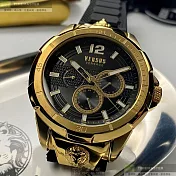 VERSUS VERSACE凡賽斯精品錶,編號：VV00033,44mm圓形金色精鋼錶殼黑色錶盤矽膠深黑色錶帶