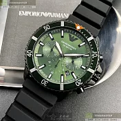 ARMANI阿曼尼精品錶,編號：AR00013,42mm圓形墨綠色精鋼錶殼墨綠色錶盤矽膠深黑色錶帶