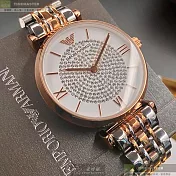 ARMANI阿曼尼精品錶,編號：AR00017,32mm圓形玫瑰金精鋼錶殼白色錶盤精鋼金銀相間錶帶