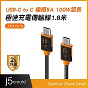 j5create USB-C 編織5A PD100W MacBook/筆電/平板/手機 極速快充傳輸線180cm – JUCX25L18