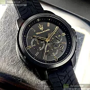 MASERATI瑪莎拉蒂精品錶,編號：R8871621011,44mm圓形黑精鋼錶殼黑色錶盤矽膠深黑色錶帶